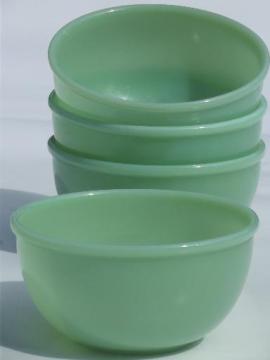 catalog photo of vintage jadite green Fire-King jadeite soup stew chili bowls set of 4 