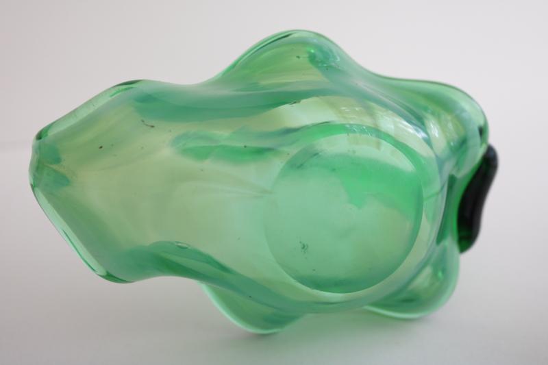 photo of vintage jadite green slag glass swan, hand blown art glass dish or small bowl #5