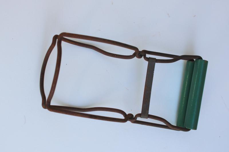 photo of vintage jar lifter canning tongs, old green painted wood handle kitchen tool #2