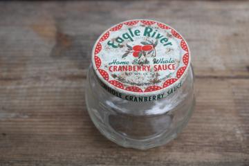 catalog photo of vintage jar w/ metal lid advertising Eagle River Wisconsin cranberries, Home Style Cranberry Sauce 