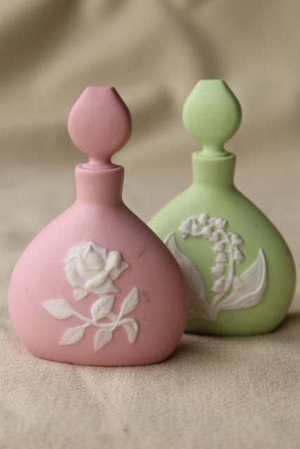 photo of vintage jasperware relief floral china perfume bottles, Franklin Mint porcelaine #1