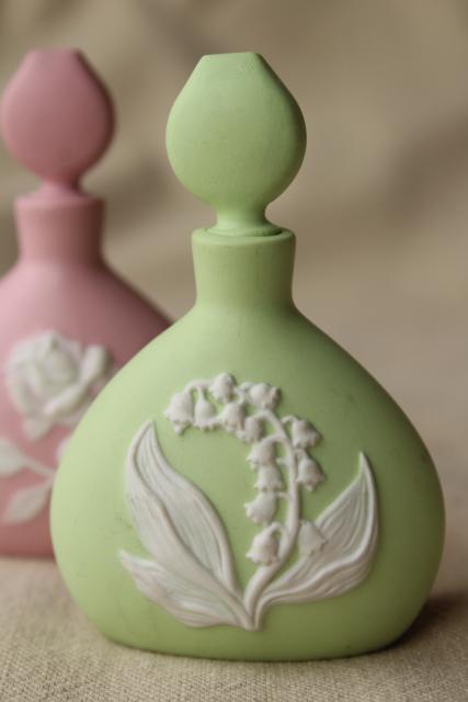 photo of vintage jasperware relief floral china perfume bottles, Franklin Mint porcelaine #2