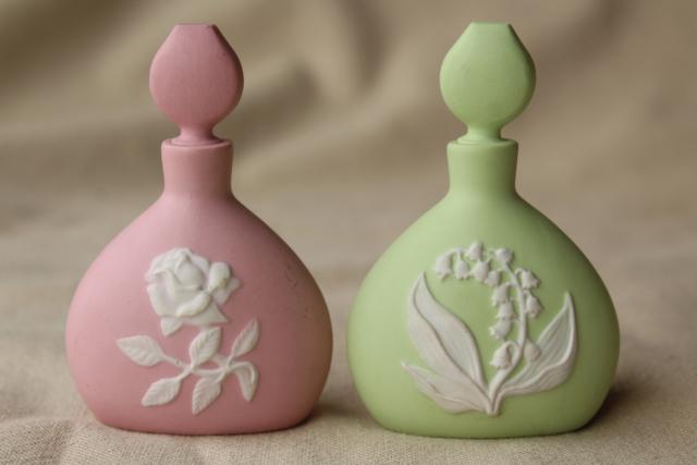 photo of vintage jasperware relief floral china perfume bottles, Franklin Mint porcelaine #3