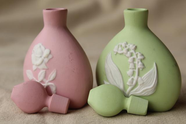 photo of vintage jasperware relief floral china perfume bottles, Franklin Mint porcelaine #4