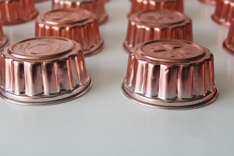 photo of vintage jello mold lot, individual size copper colored aluminum molds seasonal holiday designs  #2
