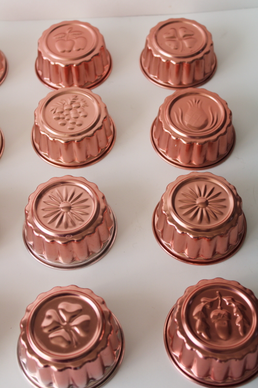 photo of vintage jello mold lot, individual size copper colored aluminum molds seasonal holiday designs  #6