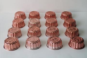 vintage jello mold lot, individual size copper colored aluminum molds seasonal holiday designs 