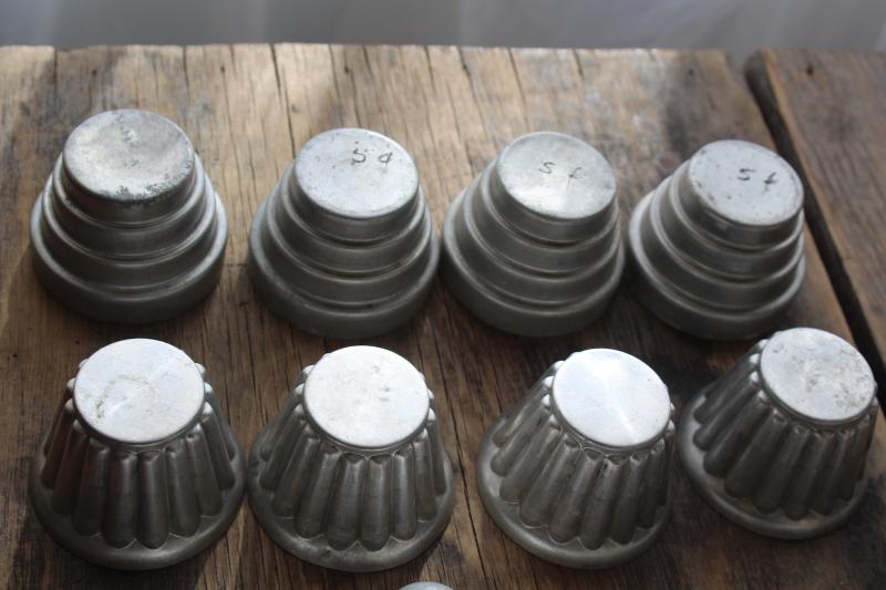 photo of vintage jello mold set, individual metal molds different shapes for crafts or soapmaking #3