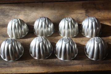 catalog photo of vintage jello mold set, individual metal molds sea shell shape for crafts or soapmaking