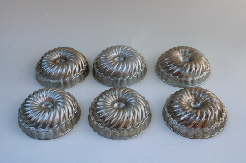 photo of vintage jello molds, set of 6 fluted shape ring mold or tiny cake pans #1