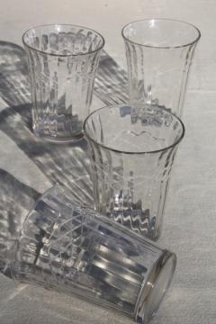 catalog photo of vintage jelly glasses / kitchen glass tumblers, paneled optic pattern drinking glasses