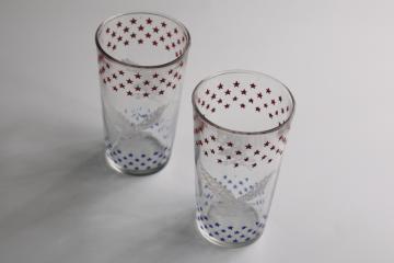 catalog photo of vintage jelly glasses, red white blue patriotic stars & eagle print glass tumblers 