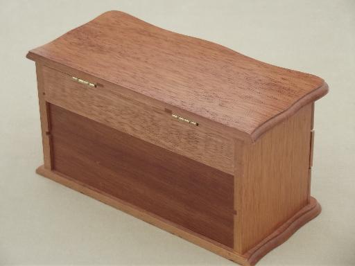 photo of vintage jewelry boxes, two wood chests w/ tiny velvet lined drawers #5
