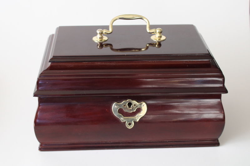photo of vintage jewelry chest, velvet lined box w/ ring tray colonial style tea caddy design  #1