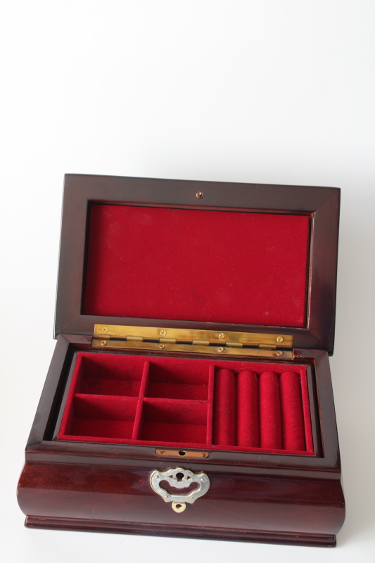 photo of vintage jewelry chest, velvet lined box w/ ring tray colonial style tea caddy design #3
