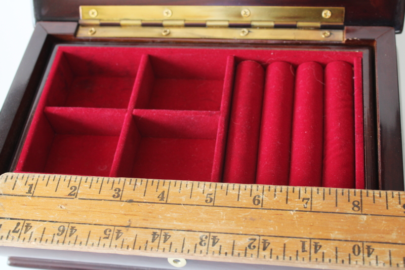 photo of vintage jewelry chest, velvet lined box w/ ring tray colonial style tea caddy design #4