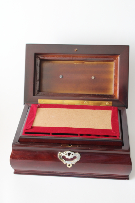 photo of vintage jewelry chest, velvet lined box w/ ring tray colonial style tea caddy design #7