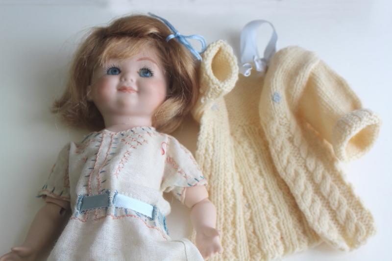 photo of vintage jointed bisque china doll marked Germany, girl doll w/ glass eyes #6