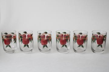 catalog photo of vintage juice glasses Franciscan apple pattern hand painted glass tumblers set of 6 