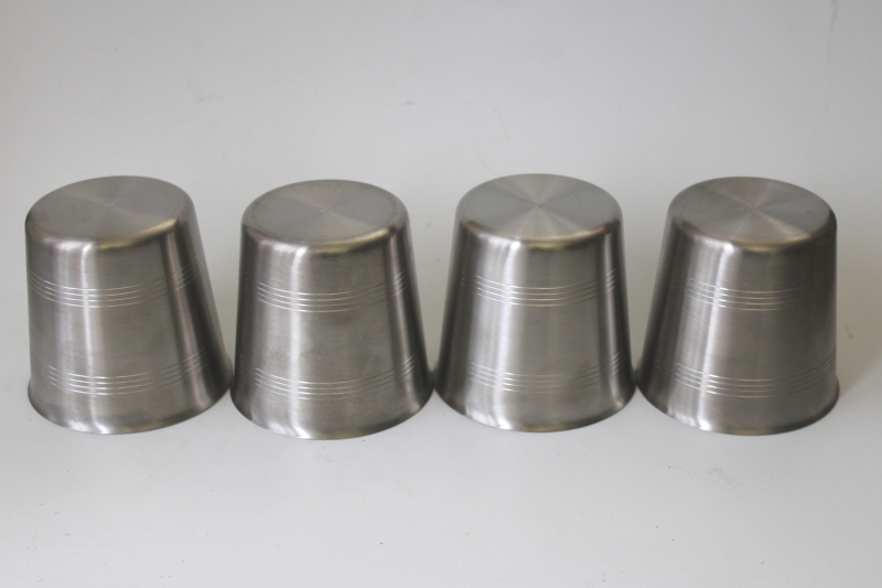 photo of vintage julep cups or beer glasses, pewter look heavy stainless tumblers, crown & cross hallmark  #3