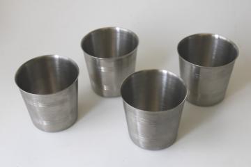 vintage julep cups or beer glasses, pewter look heavy stainless tumblers, crown & cross hallmark 