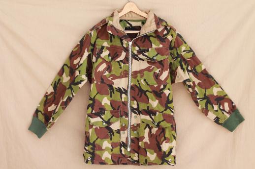 photo of vintage jungle camo jacket, camouflage cotton field coat w/ metal zipper #1