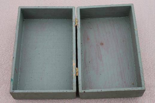 photo of vintage keepsake box, shabby painted wooden box w/ old floral decal on green #5