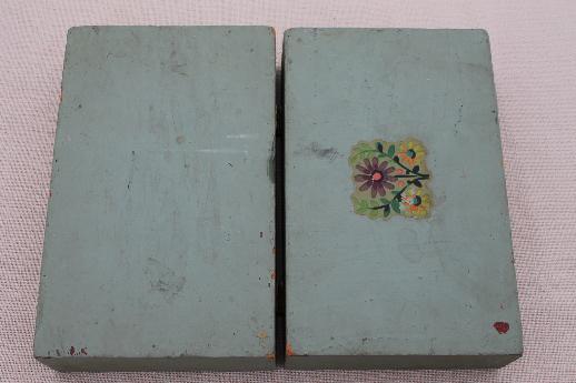 photo of vintage keepsake box, shabby painted wooden box w/ old floral decal on green #6