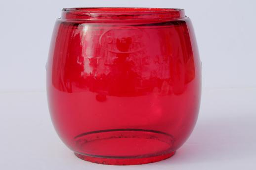 photo of vintage kerosene lantern globe, Dietz Little Wizard red replacement glass shade #1