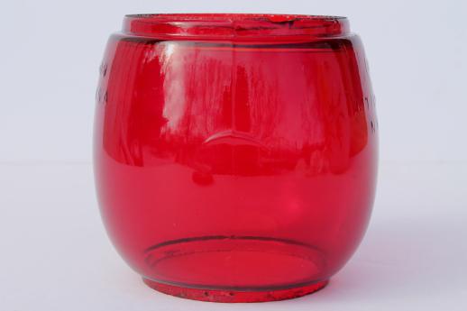 photo of vintage kerosene lantern globe, Dietz Little Wizard red replacement glass shade #2