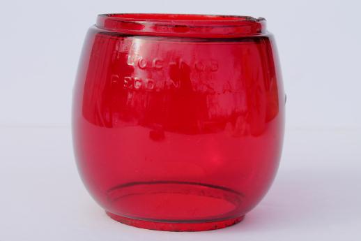 photo of vintage kerosene lantern globe, Dietz Little Wizard red replacement glass shade #3