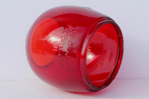 photo of vintage kerosene lantern globe, Dietz Little Wizard red replacement glass shade #5