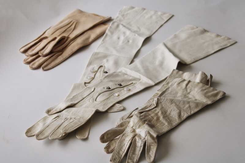photo of vintage kid gloves, lot ladies leather gloves, long opera length gloves etc #1