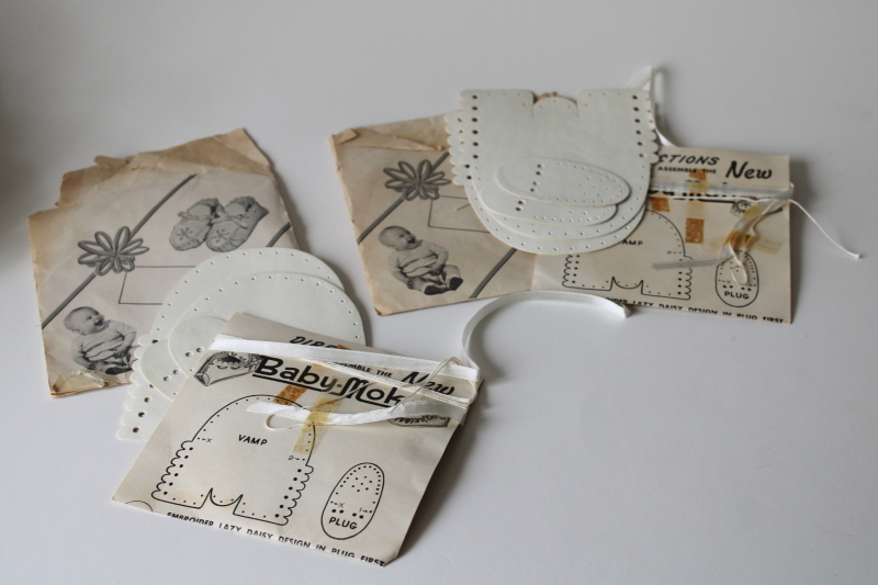 photo of vintage kit heirloom new baby shoes to make, pre cut soft white glove leather w/ instructions  #1