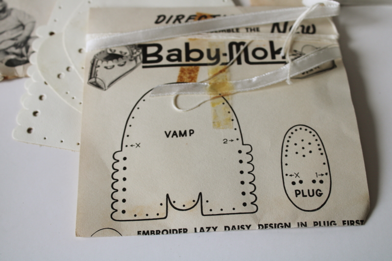 photo of vintage kit heirloom new baby shoes to make, pre cut soft white glove leather w/ instructions  #2