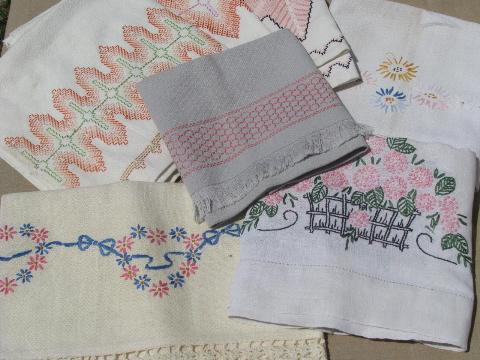 photo of vintage kitchen and powder room towels lot, Swedish embroidery etc. #1