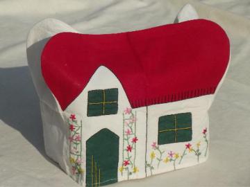 catalog photo of vintage kitchen appliance cover, embroidered cotton cottage toaster cozy!