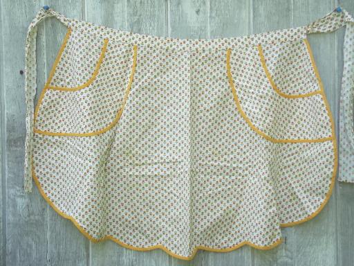 photo of vintage kitchen aprons, pretty cotton print & gingham checked half apron lot #6