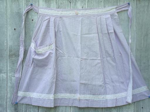 photo of vintage kitchen aprons, pretty cotton print & gingham checked half apron lot  #8