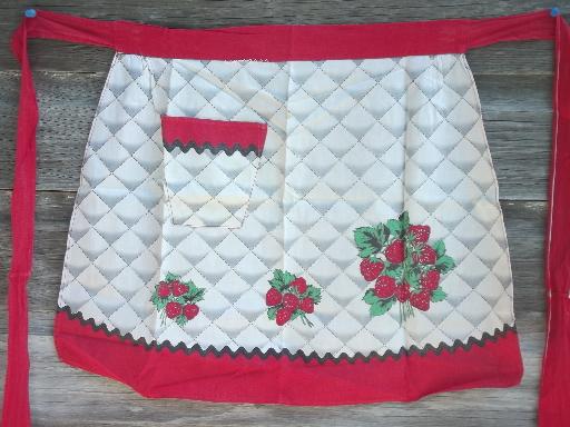 photo of vintage kitchen aprons, pretty cotton print & gingham checked half apron lot #3