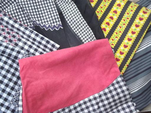 photo of vintage kitchen aprons, pretty cotton print & gingham checked half apron lot #9