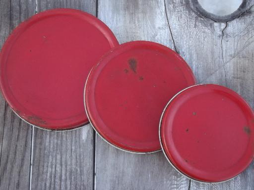 photo of vintage kitchen canister tins, painted metal cansister set w/ flowers #7