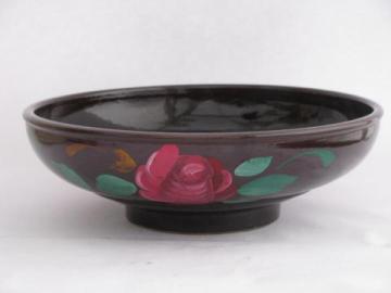 catalog photo of vintage kitchen crockery, big old bowl w/ hand-painted roses, stoneware crock pottery