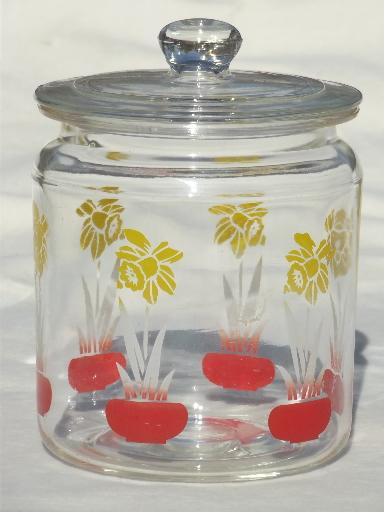 photo of vintage kitchen glass canister jar w/ painted daffodils, swanky swigs style #1