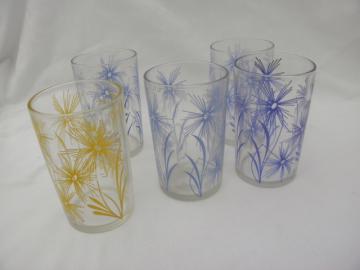 catalog photo of vintage kitchen glass, flowered juice glasses, 1950s vintage swanky swig tumblers