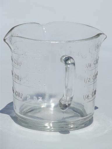photo of vintage kitchen glass measuring cup, Federal mark clear depression glass  #3
