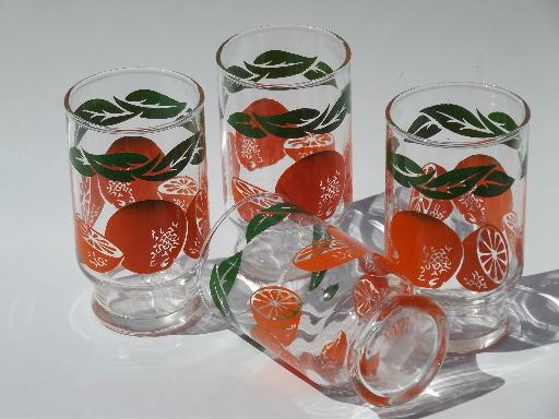 photo of vintage kitchen glass orange juice set, swanky swigs glasses and bottle #2