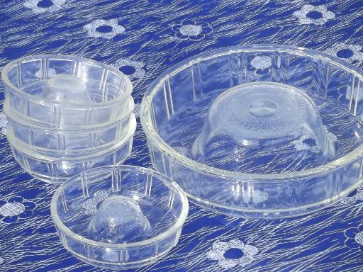 photo of vintage kitchen glass ring molds for jello or baking, Glasbake Queen Anne #1