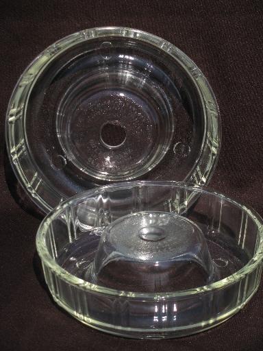 photo of vintage kitchen glass ring molds for jello or baking, Glasbake Queen Anne #1