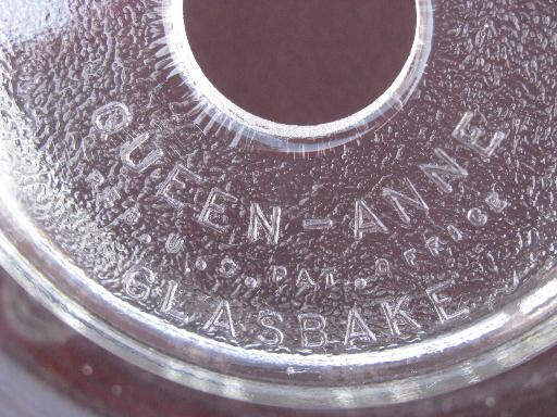 photo of vintage kitchen glass ring molds for jello or baking, Glasbake Queen Anne #5